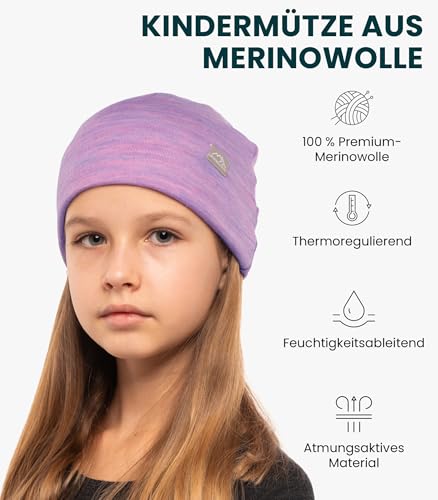 Merino.tech 100% Merinowolle Mütze Kinder Einheitsgröße für jeden Tag (Heather Lilac) – Bild 3