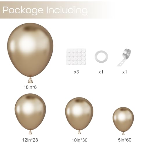 Image of Ouddy Party 129Pcs Chrome Gold Balloons Arch Garland Kit in 18 12 10 5 Inch | Different Sizes 6Pcs 18 inchChampagne Metallic Golden Balloons for Birthday Wedding Anniversary Baby Shower Party Decorations