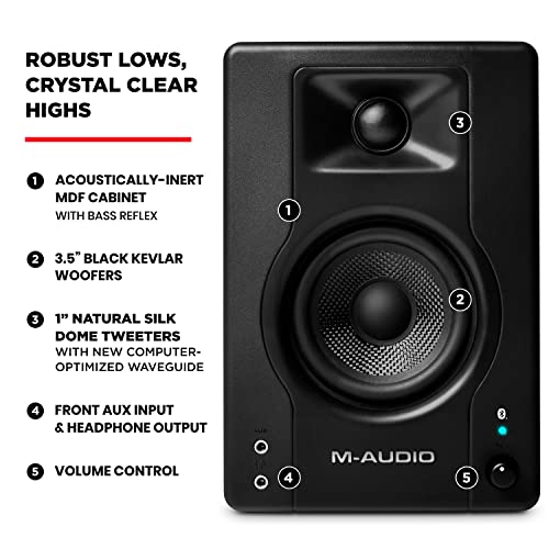 M-Audio BX3BT 3.5" Bluetooth Studio Monitors, HD PC Speakers for Recording and Multimedia with Music Production Software, 120W, Pair