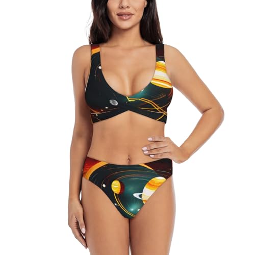 Maillot de bain 2 pièces pour femme contrôle du ventre imprimé galaxie
