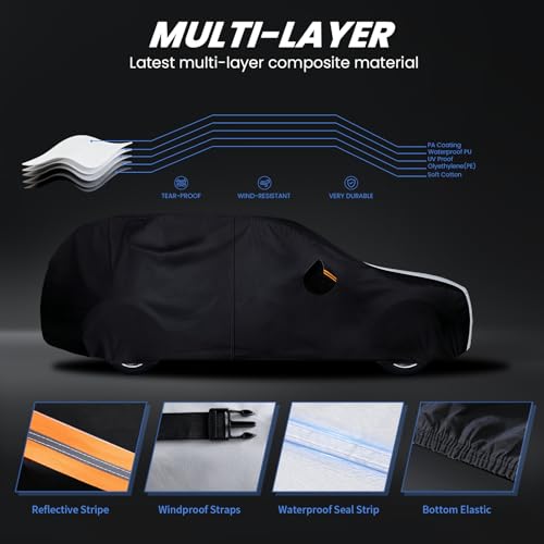 Image of Multi-Layer Car Cover Custom Fit for Buick Encore GX(20192026), 100% Waterproof All Weather for Automobiles, Gift with Towel, Heavy Duty Car Covers for Rain Sun UV Protection with Door Zipper