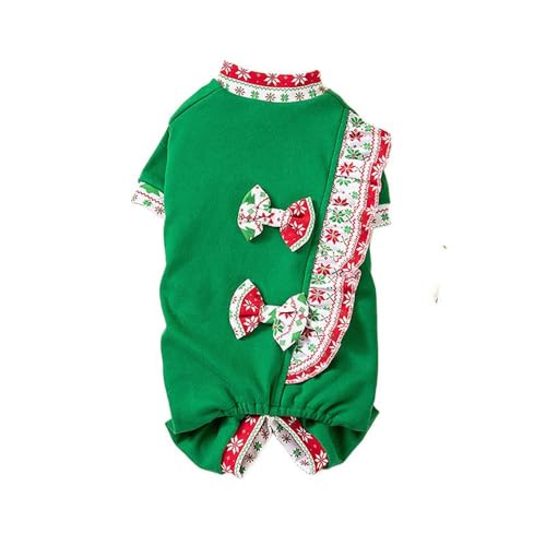 ISUPY かわいい 犬 パジャマ ロンパース つなぎ 秋冬 犬の服 ペット服 小中型犬 カバーオール 可愛い ドッグウエア Tシャツ 防寒 暖かい ルームウェア 部屋着 抜け毛防止 洋服 四つの足 お散歩 お出かけ (XS,グリーン A)