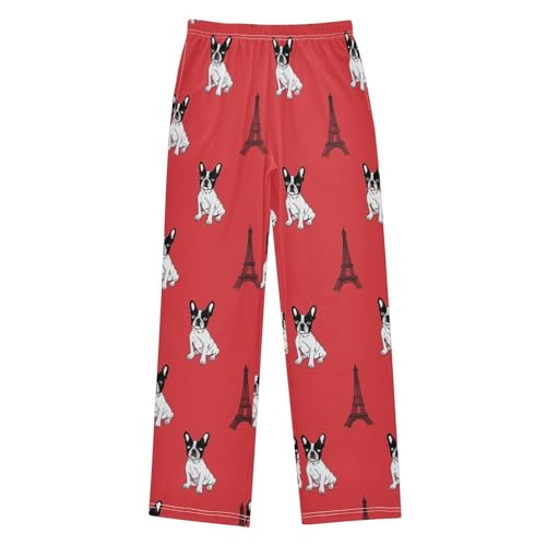 ZZXXB French Bulldog Eiffel Tower Boys Long Pants Soft Trousers Elastic Waist Kids Lounge Bottoms with Pockets S-XL