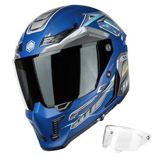Image of ILM Motorcycle Helmets for Adult Men Women Full Face DOT ECE Powersports Dual Visor Street Racing Helmet with Pinlock Cascos para Motos Model MF509 (Cyborg Blue, XL)