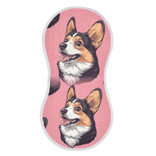 Muslin Burp Cloth for Baby 4PCS Happy Dog Corgi Super Absorbent Burping Cloths, Bibs for Newborn Boys Girls3