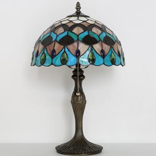 Image of Tiffany Table Lamp 19 inch Stained Glass Reading Lamp Blue Phoenix Style