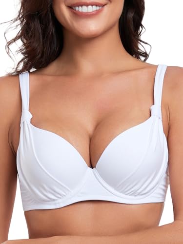 Women's Underwire Bikini Top Push Up Swimsuit Top Ruched Molded Padded Bathing Suit Top