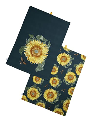 Torchons motif tournesol bleu marine RHS lot de 2 aux finitions soignées