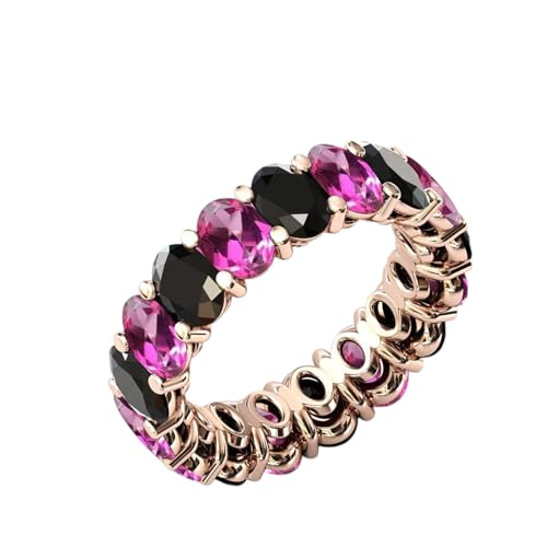 Oval Shape Stone Vintage Pink Tourmaline Eternity Band 925 Sterling Silver Black Onyx Eternity Wedding Ring Art Deco Cluster Multi Gemstone Band For Women