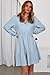 Dokotoo Long Sleeve Dress for Women Lace Hollow Out Embroidered V Neck Sundress Spring Summer Business Casual Elastic High Waist Ruffle Tiered A-Line Flowy Soft Swing Mini Dress Light Blue Medium