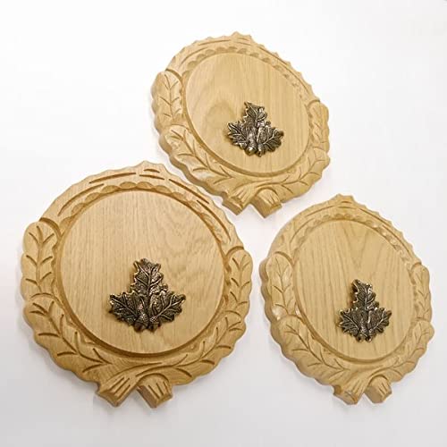 GTK 3 placas de cuña talladas de roble claro AF 14 cm con 3 hojas de roble, cubierta para cuñas, tabla de especias, placa para trofeos