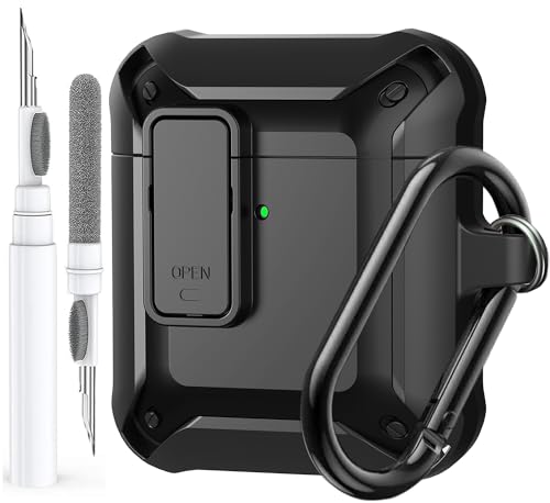 Image of Olytop for Airpods 2nd 1st Generation Case Men Lock with Cleaner Kit, Rugged AirPod 2 /1 Gen Protective Hard Cover Shockproof Skin Boys Women with Keychain for Apple iPods 2nd /1st Cases, Black