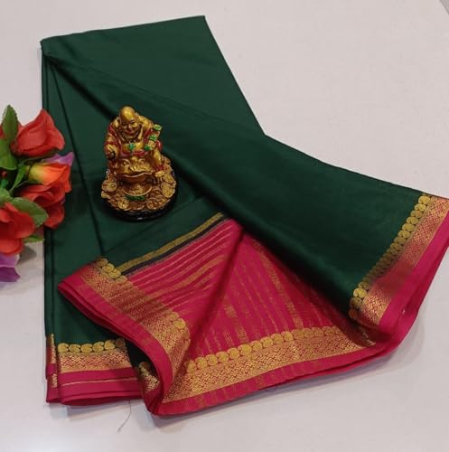 Image of Anushka Fashions Semi Mysore Crepe Silk Saree with 2D Pattern, Contrast Border, Rich Pallu & Blouse Piece Included, Lightweight Ethnic Wear for Festive, Party & Traditional Occasions