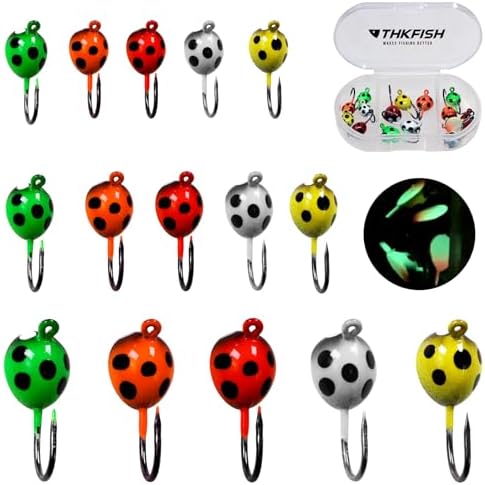 THKFISH Ice Fishing Jigs Kit, Jigs Heads for Ice Fishing Gear, Ice Fishing Lures for Panfish, Crappie, Walleye, Perch, Trout and Bluegill 18/40/70pcs