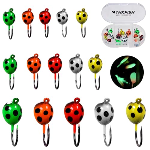 THKFISH Ice Fishing Jigs Kit, Jigs Heads for Ice Fishing Gear, Ice Fishing Lures for Panfish, Crappie, Walleye, Perch, Trout and Bluegill 18/40/70pcs