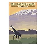 Letrero de metal de Tanzania Kilimanjaro, jirafa de montaña, vintage, para viajes, decoración rústica, cueva, cafetería, bar, dormitorio, decoración de pared del hogar, 30 x 43 cm