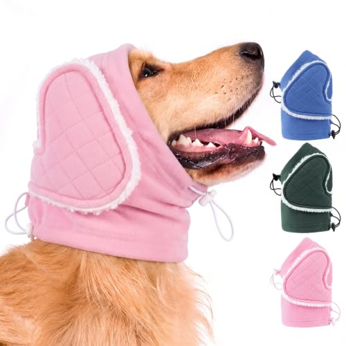 Image of MIGOHI Soft Dog Ear Muffs Noise Protection,Ear Covers for Dogs,Dog No Shake Ear Wrap for Hematoma,Calming Hoodie Quiet Ears Head Warps for Medium Large Dogs Grooming,Bathing,Thunder,Firework,XL,Pink