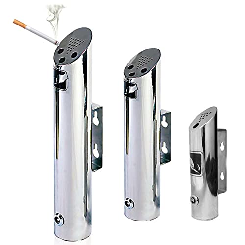 Cenicero cilíndrico telescópico de Pared para Exteriores, de Acero Inoxidable, con Columna de Cierre para Patio, Color Plateado/M (Plata/Grande)