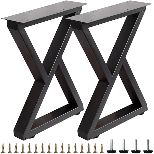 VASGOR 16-Inch Heavy-Duty Metal Table Legs (Set of 2), Black Double Triangle Design, Furniture Leg for Bench, Coffee Table, DIY Projects – Includes Screws & Floor Protectors (16