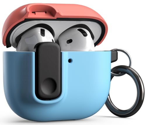Image of VRS DESIGN Modern Lock Case for Apple Airpods 4th Generation (2024), Rugged Protection with Secure Lock for Airpods 4 Case (Coral & Capri) [US Patent Registered]