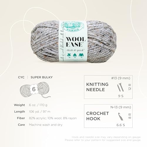 Image of Lion Brand Yarn Wool-Ease Thick & Quick Yarn, Soft and Bulky Yarn for Knitting, Crocheting, and Crafting, 3 Pack, Grey Marble | Super Bulky Wool Acrylic Blend Fiber for Soft Hats, Sweaters, Chunky Blankets, Yarn for Crochet, Knitting, Crafts, Weaving