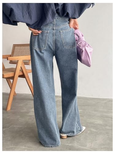 WDIRARA Women's Straight Leg Baggy Jeans Cross Waistband Mid Rise Denim Pants with Pockets2