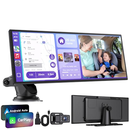 Image of Car Play Screen for Apple CarPlay & Android Auto with Night Vision Baby Monitor Camera, 10.25 inch IPS HD Screen with OTA Update, Mirror Link, Bluetooth 5.2, Voice Control, Music Play, GPS Navigation, FM