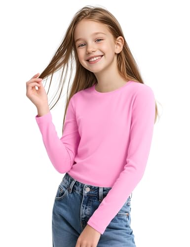 Image of KEREDA Girls Long Sleeve Shirts Cotton T-Shirts Basic Tees for Kids Tops