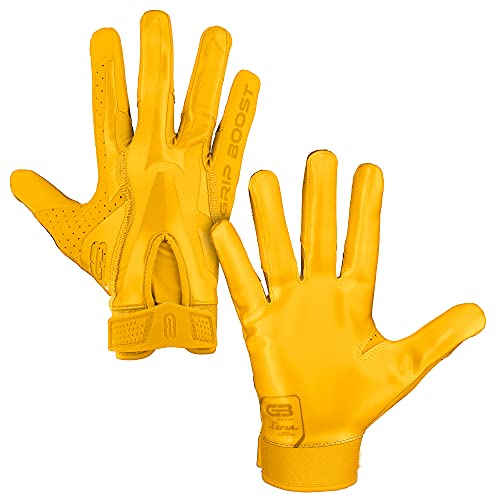 Grip Boost Stealth Solid Youth Football Gloves Pro Elite - Youth Sizes (Yellow, Youth Large)