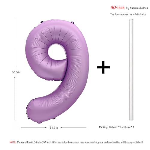 Image of 40 In Matte Lavender Purple Birthday Number 9 Helium Foil Mylar Balloon | Helium Foil Mylar Suitable Boys' And Girls', 9st 19th Birthday Parties, Anniversary Celebration Nine Balloon Purple paryt