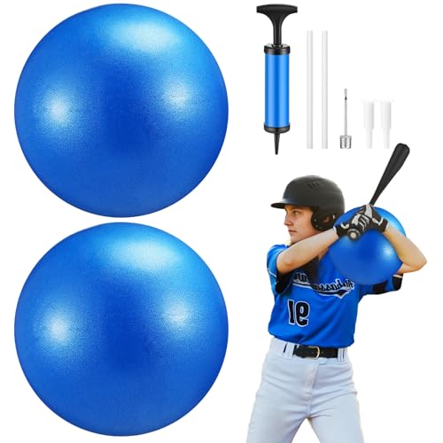 Sonwyoung 2 Pcs Connection Ball with Pump 9 Inch Pilates Baseball Softball Batting Trainer Improve Arm Action Hitting & Pitching Efficiency Connection Ball for Baseball(Blue)