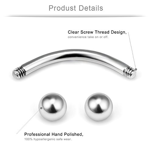 Ruifan 24Pcs Eyebrow Piercing Jewelry Curved Barbell With Balls Spikes Kit Eyebrow Tragus Lip Ring 16G 6Mm 8Mm 10Mm 12Mm Mix Color 1# #TOP1