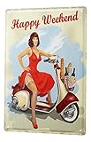 Blechschild Retro - Vintage Metall-Poster für die Werkstatt - Pin up Motorroller Motiv - 30 x 40 cm
