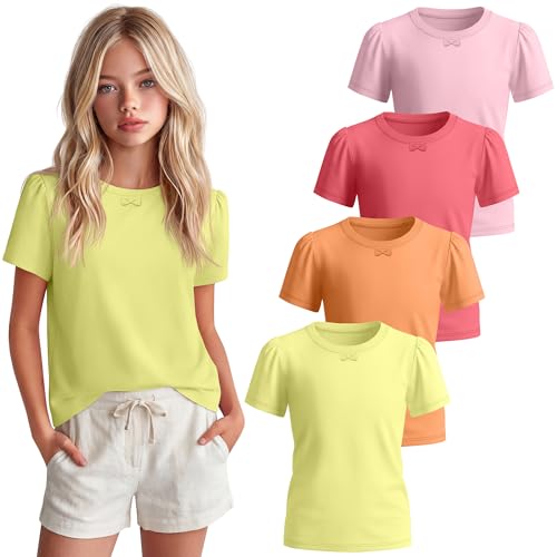 Oakgarden 4 Pack Girls Short Sleeve Tees, 4-Color Set, 7-8 Years