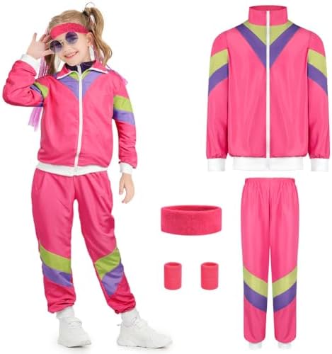 AYBUY 90er 80er Jahre Outfit Kinder, New Kids Kostüm 80er Jahre Trainingsanzug Disco, Jacke und Hose, Jogginganzug, Bad Taste Outfit, Retro-Style, Karneval, Mottoparty