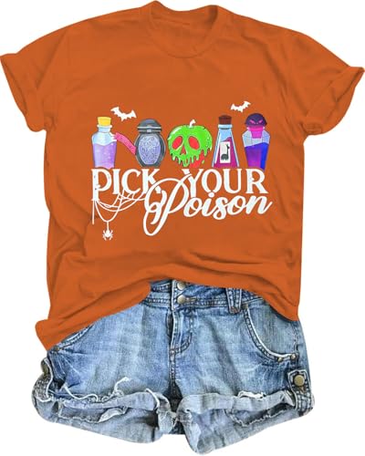 Halloween Shirts for Women Witch Halloween T-Shirt Orange