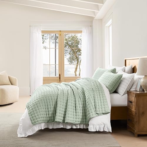 WDCOZY Sage Green Twin Quit Size Bedding Sets with Pillow Sham, Lightweight Soft Bedspread Coverlet, Quilted Blanket Thin Comforter Bed Cover for All Season, 2 Pieces, 68x90 inches - Thumbnail 6