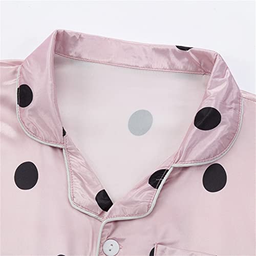 Girls Silky Satin 𝐏a𝐣amas Set Button-Down 𝐒lee𝐩wear 𝐏𝐣s Short Sleeve Shirt and Long Pants Kids Cute Pattern 2PC 𝐑obe4