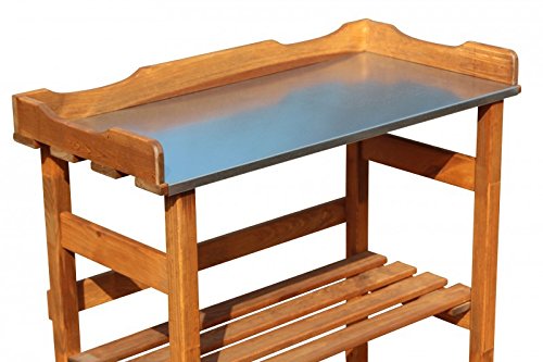 Mesa para plantas de madera con encimera galvanizada, color marrón, 80 x 40 x 82 cm