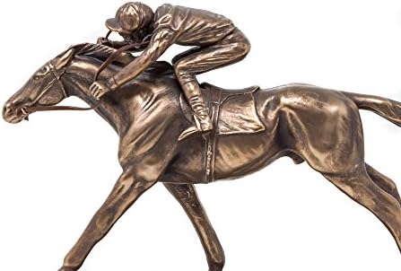 Galloping Racehorse & Jockey Sculpture - Cold Cast Bronze Horse Racing Figurine