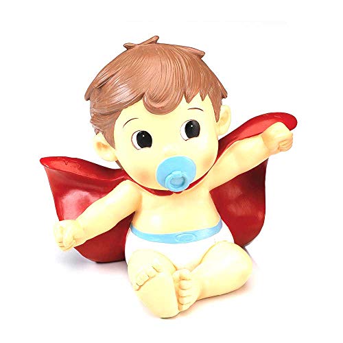 COSAS43 DETALLES PARA INVITADOS BODA-COMUNION-BAUTIZO Muñeco-hucha para la tarta de Bautizo o baby shower, niño Superhéroe. Figura o muñecos para la tarta Bebé