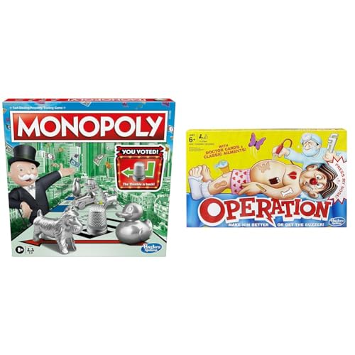 Monopoly Game, Family Board Game for 2 to 6 Players, Monopoly Board Game for Kids Ages 8 and Up & Hasbro Gaming Classic Operation Game, Electronic Board Game with Cards