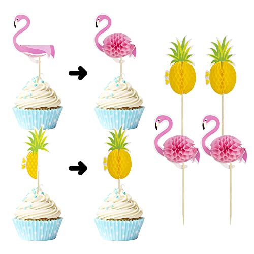 Gyufise 24Pcs Luau 3D Flamingo Cupcakes Toppers Pineapple Cupcake Toppers Food Picks Party Cocktail Tropical Hawaii Cake Decorations For Summer Beach Birthday Party Favors Supplies #TOP6