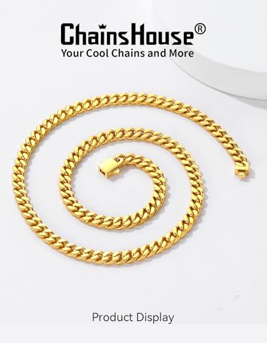 ChainsHouse Chunky Cuban Link Chain Necklace for Women, Stainless Steel Gold Chain Necklace, 5/12/14mm Width Hip Hop Cuban Chain Choker for Women Men Jewelry Gifts3
