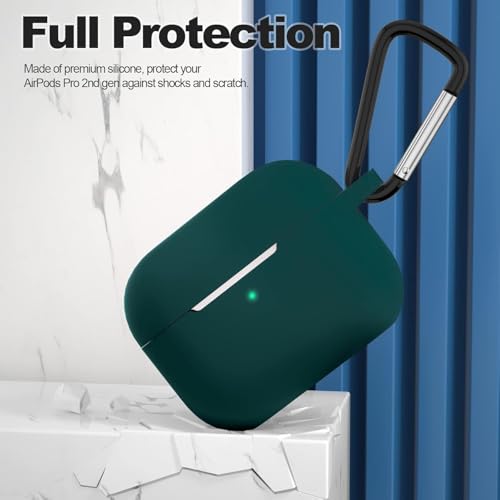Image of EDNITA Airpods Pro 2 Case Compatible with Airpod 2 Pro & Airpods Pro, Earphone Case Cover Keychain | Shock Ressitant Full Protection LED Visible (Dark Green)
