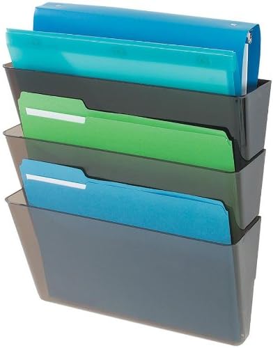 DeflectoOffice DocuPocket DEF73602RT, Wall File Organizer, Stackable, Letter Size, Smoke, Set of 3, 13"W x 7"H x 4"D