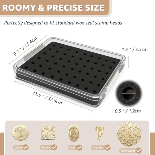 Image of Nuvretk 54 Slot Wax Seal Stamp Head Storage Box - Clear Organizer with Double-Latch Lid, Stackable Design, EVA Foam Pad for Various Stamp Sizes