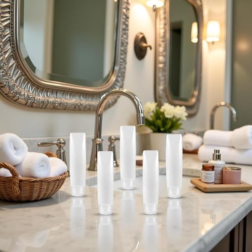 5 Pcs White 1 oz Travel Bottles Empty Refillable Toothpaste Tubes Containers Small Mini Size Squeeze Dispensers, Refillable Containers Pump Dispensers Refillable Cosmetic(10 * 2.7cm)4