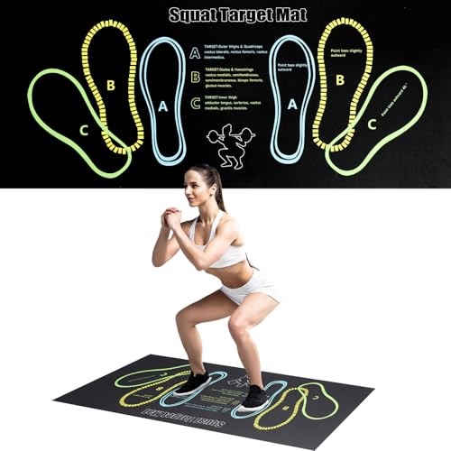 Squat Mat with Foot Position Large Squat Target Pad 30 X 13.8 4mm Thickness Squat Mat Foot Positioning Exercise Mat for Squats Leg and Abdominal Workouts (Black)