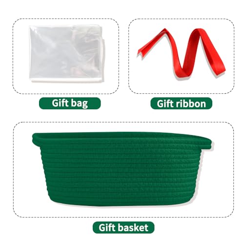 Image of Gift Basket with Gift Bag & Ribbon- Small Woven Baskets for Gifts Empty, Rope Easter Basket with Handle Decorative Storage for Baby Showers, Toys & More, 12 inchX 8 inch X 5 inch